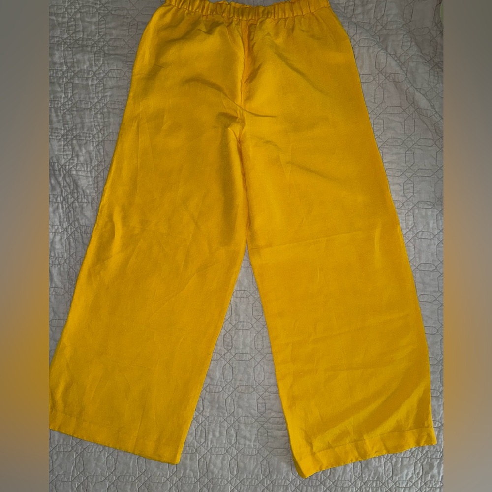 Ann Taylor Yellow Linen Blend Wide Leg Pull on Plaazzo Pant - Small
